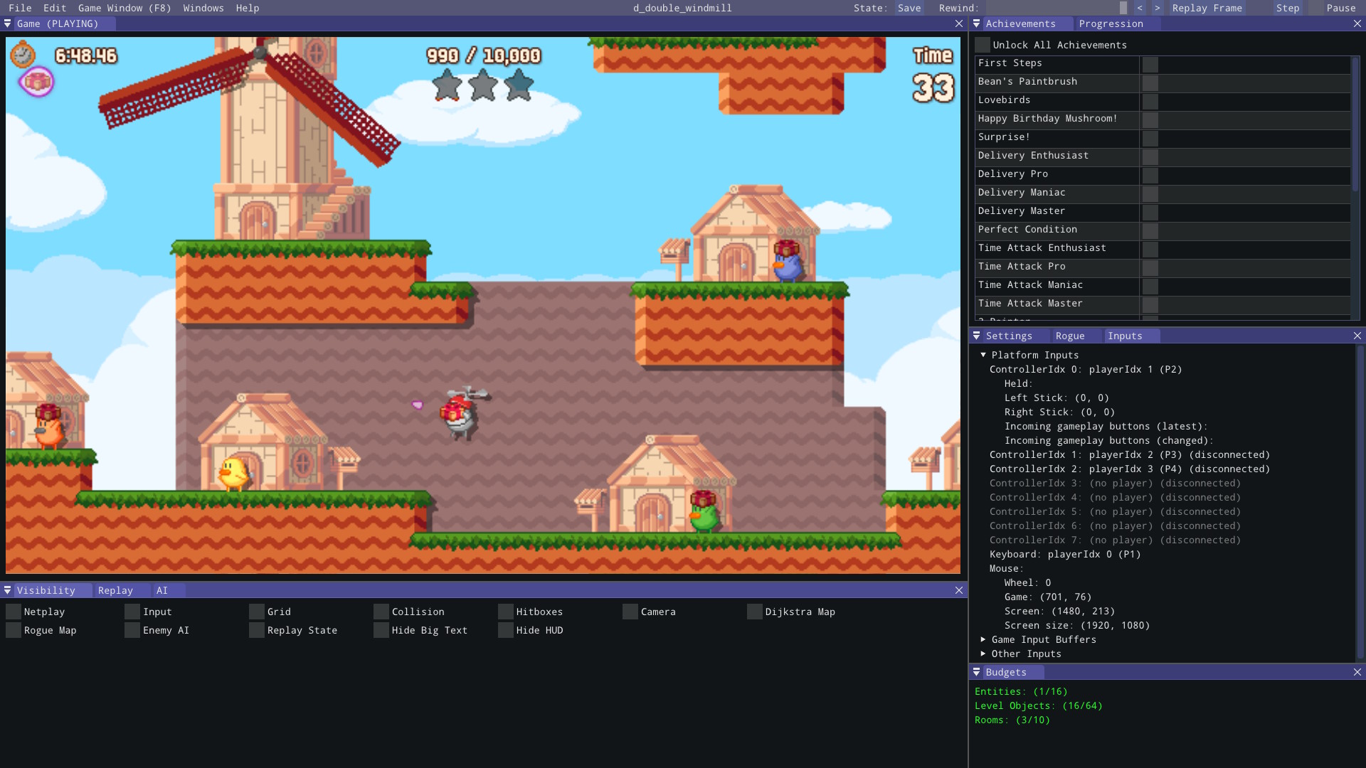 Screenshot of the Ducky's Delivery Service game editor. Game engine editor